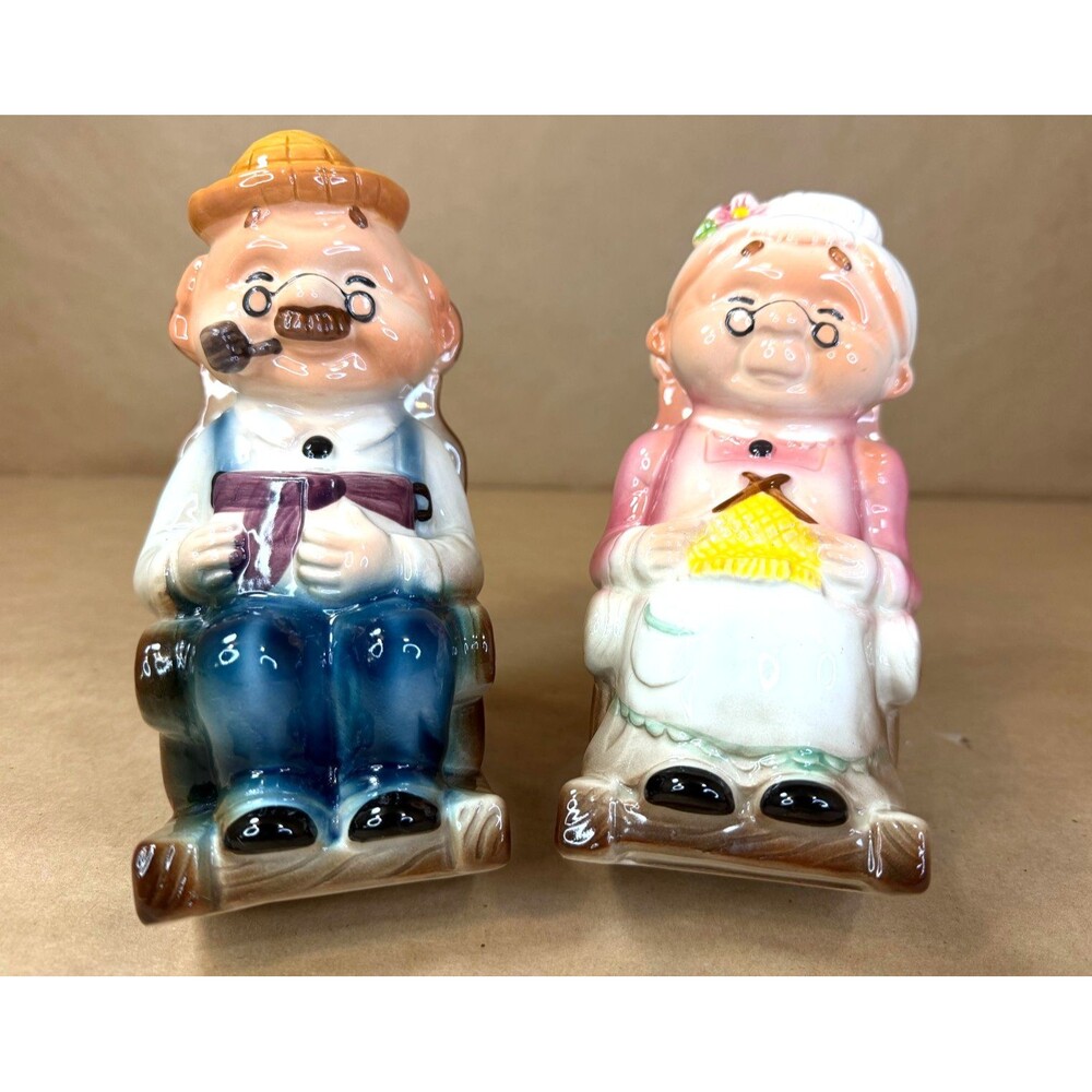 Vintage Kato Kogei Grandma & Grandpa Ceramic Bank Set | Mid-Century Modern Japan
